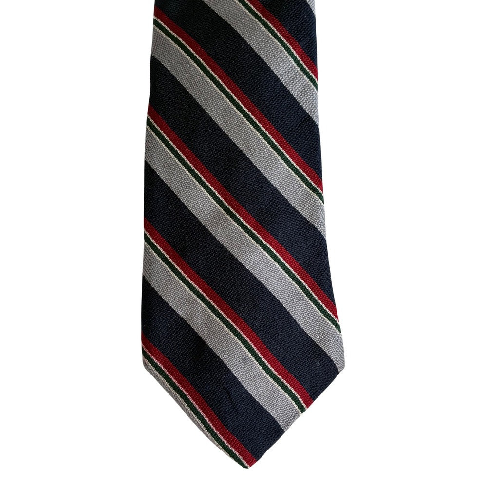 Sussex Ltd London Mens Vintage Silk Tie Navy Silver Red Green Regimental Stripe